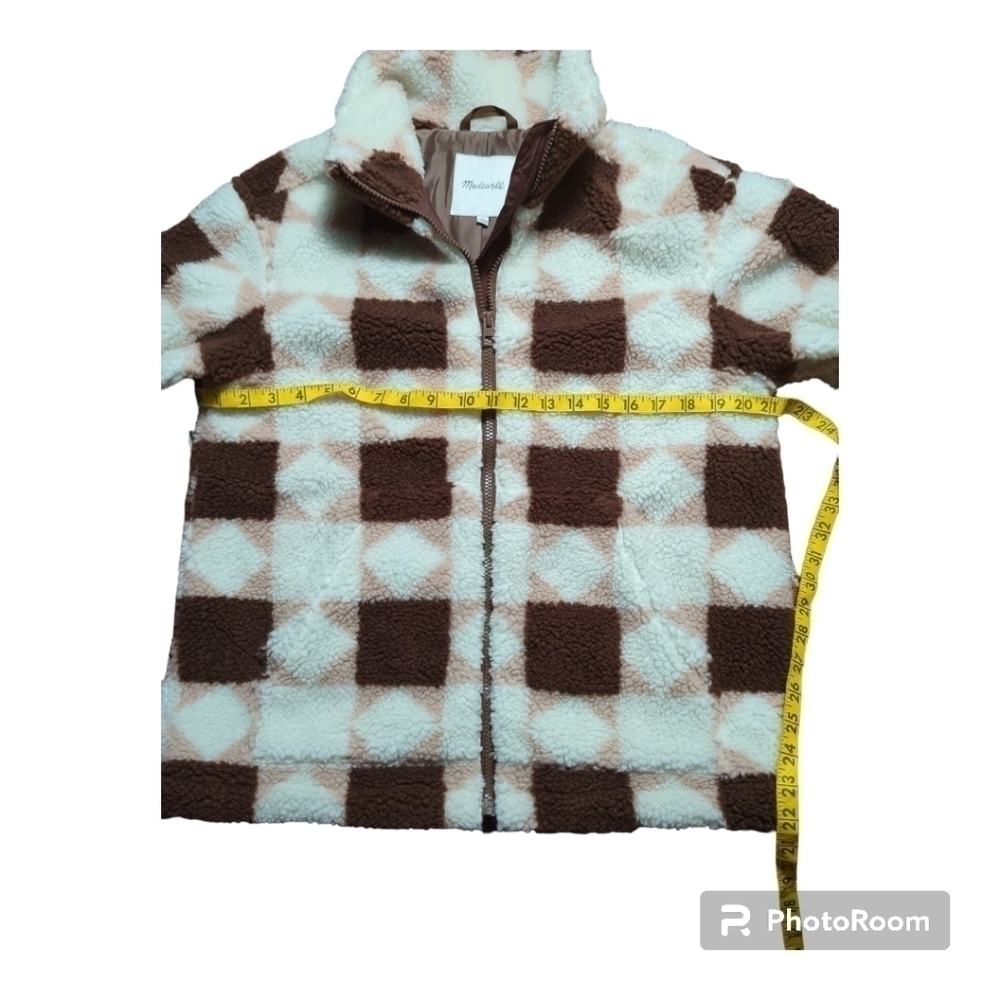 Madewell Sherpa quilted bomber women's jacket in patchwork stars XS white brown - Picture 8 of 11